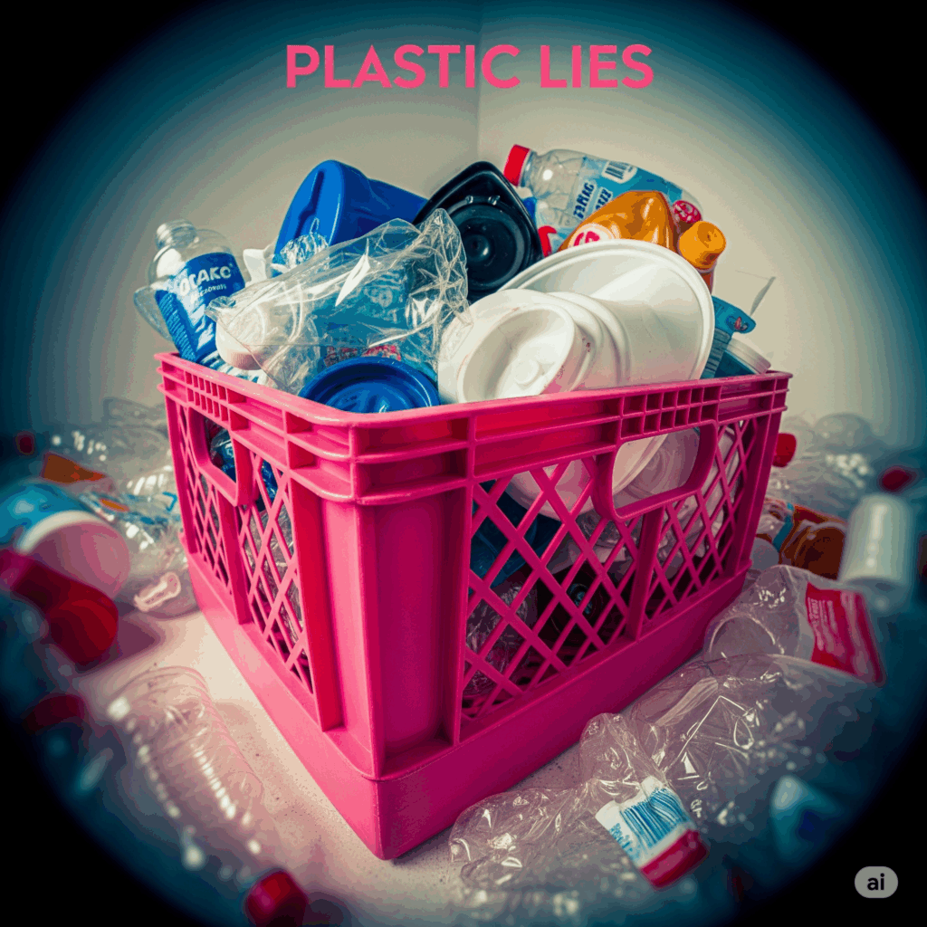 A plastic crate filled with recyclable containers